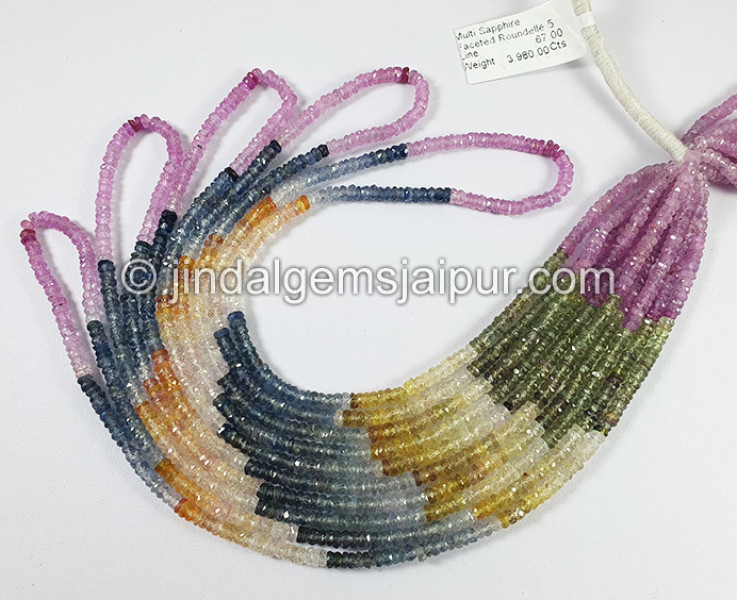 Multi Sapphire Faceted Roundelle Shape Beads
