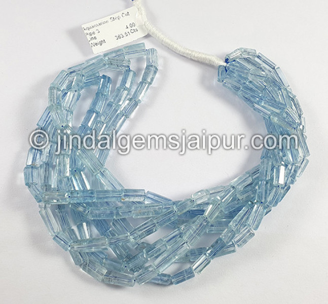Aquamarine Step Cut Pipe Shape Beads