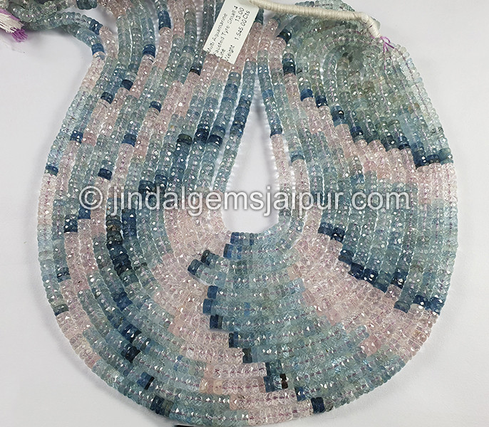 Multi Aquamarine Faceted Tyre Shape Small Beads