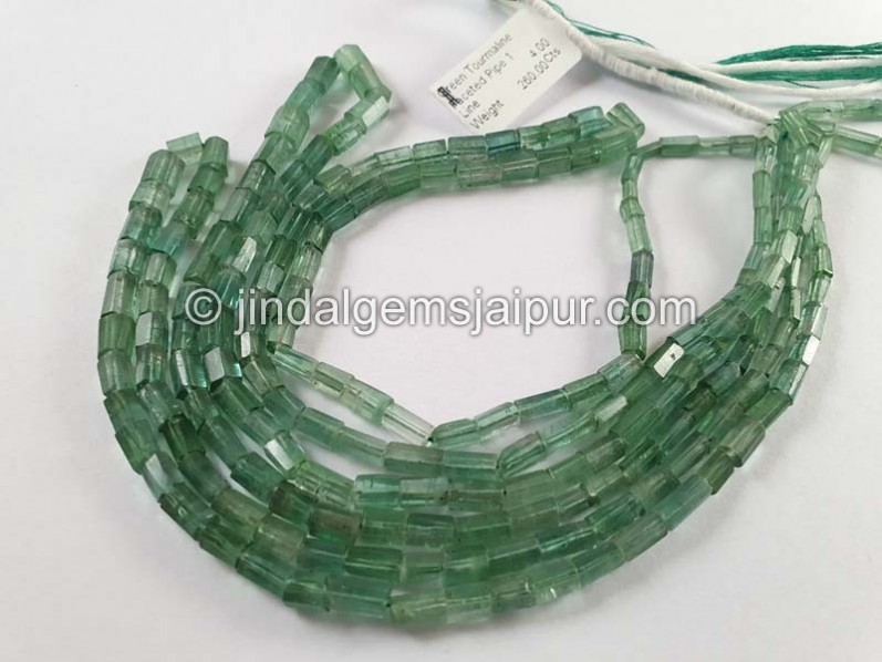 Green Tourmaline Faceted Pipe Beads