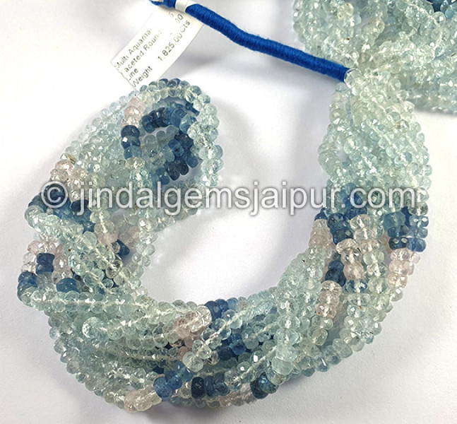 Multi Aquamarine Faceted Roundelle Shape Beads