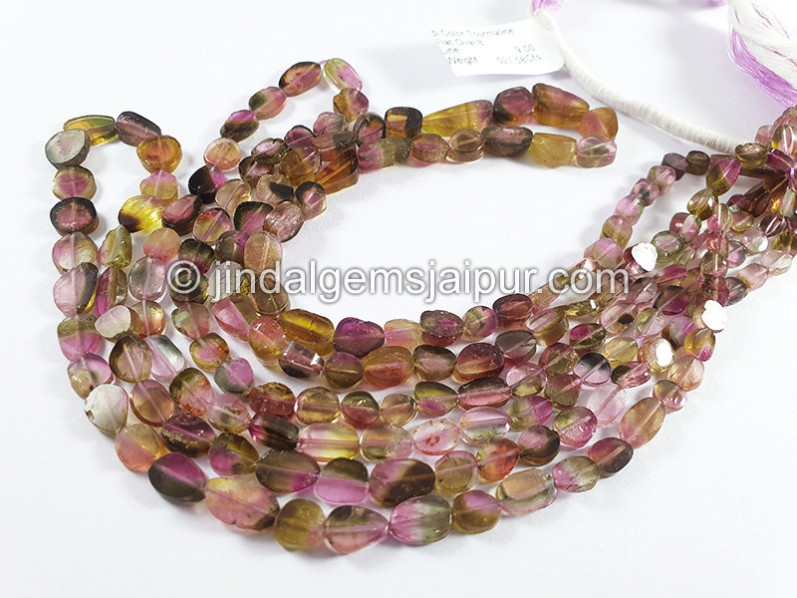Bi Color Tourmaline Flat Oval Shape Beads
