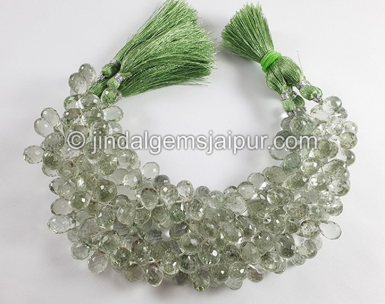 Green Amethyst Faceted Drops Shape Beads