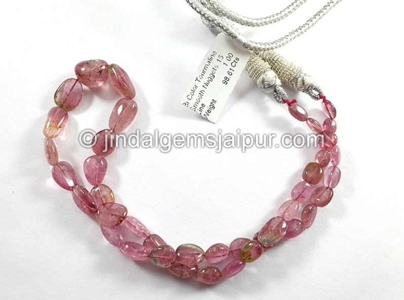 Bi Color Tourmaline Smooth Nuggets Shape Beads