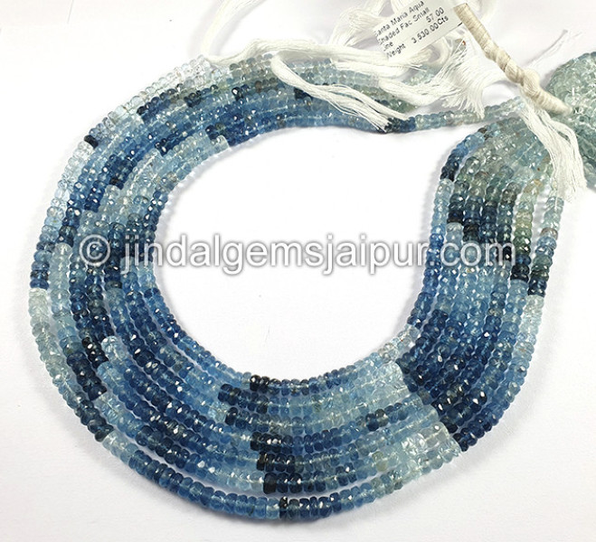 Santa Maria Aquamarine Shaded Faceted Roundelle Shape Small Beads