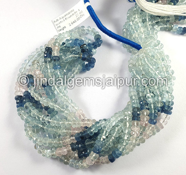 Multi Aquamarine Faceted Roundelle Shape Beads