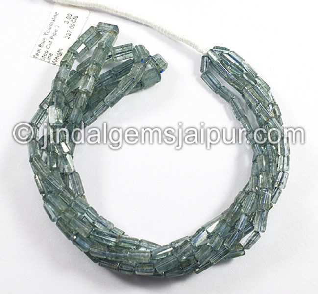 Teal Blue Tourmaline Step Cut Pipe Shape Beads