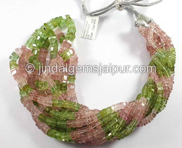 Multi Pink And Green Tourmaline Bolt Shape Beads