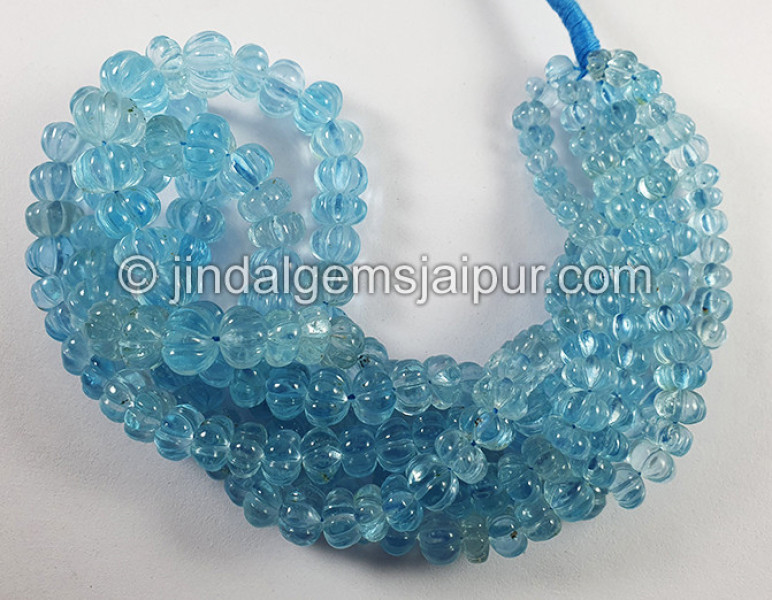 Sky Blue Topaz Carved Pumpkin Shape Beads