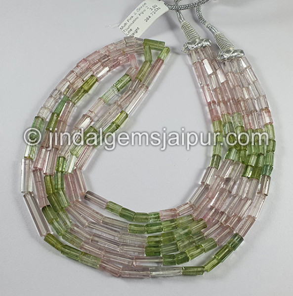 Muti Pink And Green Tourmaline Pipe Shape Beads