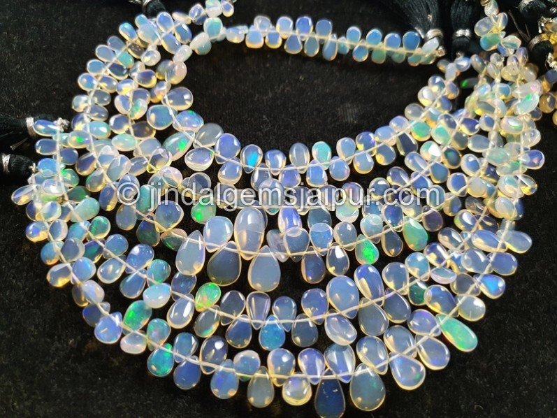 Cream White Ethiopian Opal Smooth Pear Beads