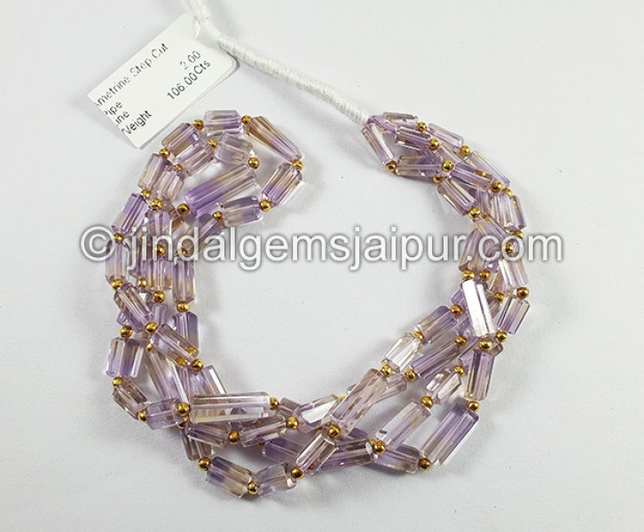 Ametrine Step Cut Pipe Shape Beads