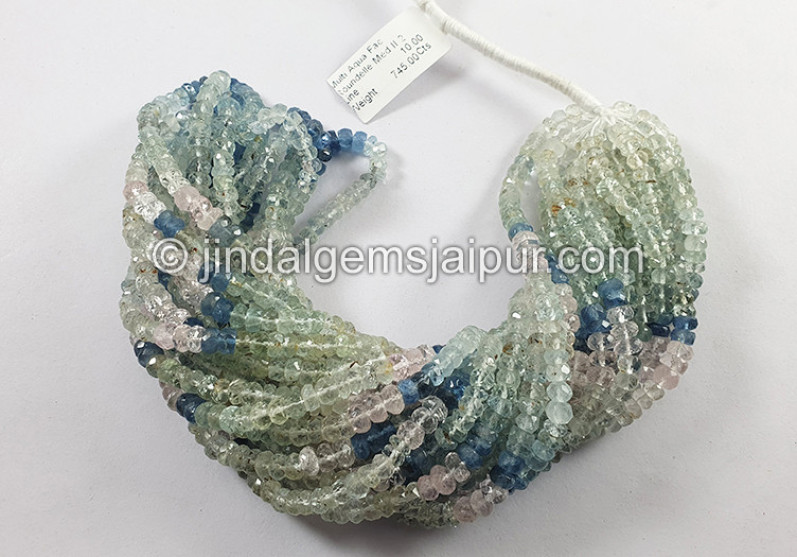 Multi Aquamarine Faceted Roundelle Shape Beads