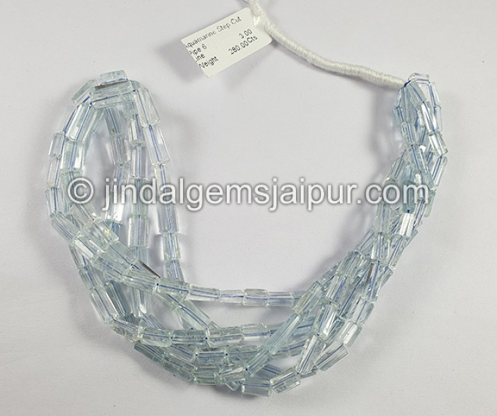 Aquamarine Step Cut Pipe Shape Beads