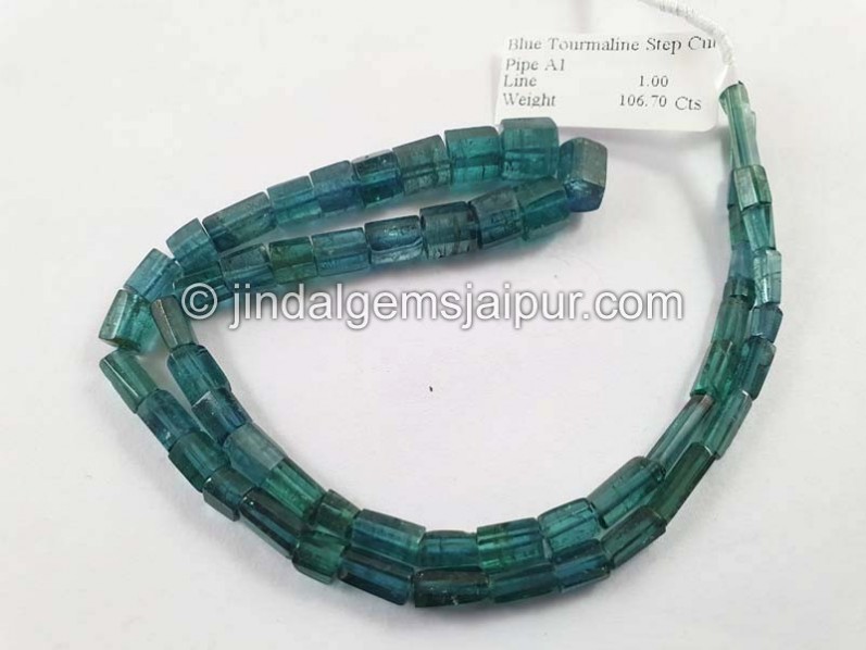 Indicolite Blue Tourmaline Step Cut Pipe Beads