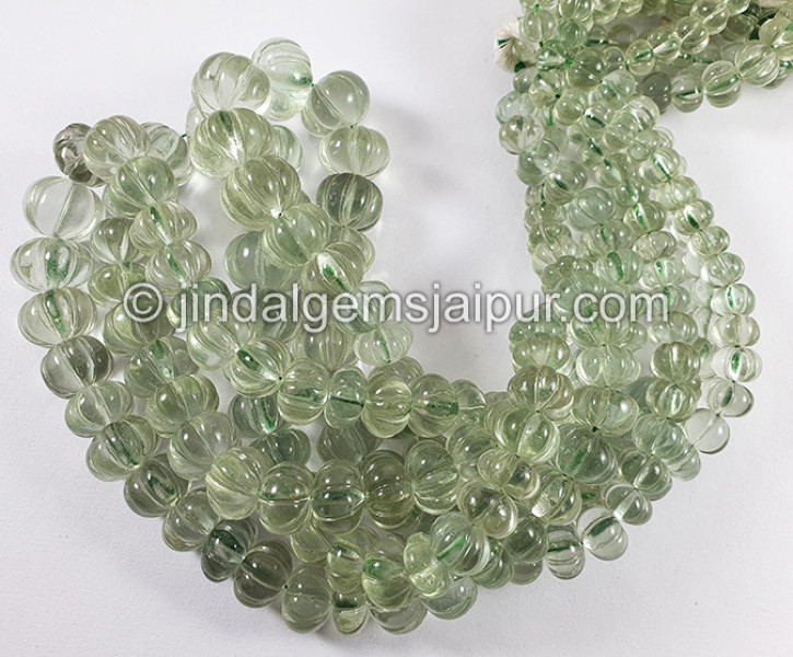 Green Amethyst Carved Pumpkin Shape Beads Big