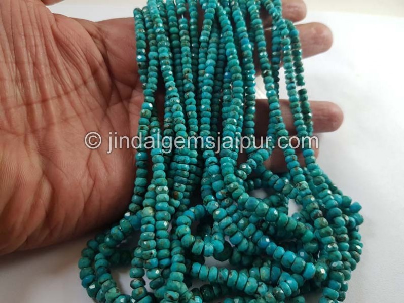 Natural Blue Turquoise Faceted Roundelle Beads