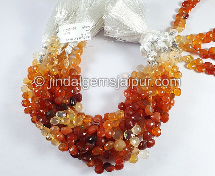 Fire Opal Faceted Heart Shape Big Beads