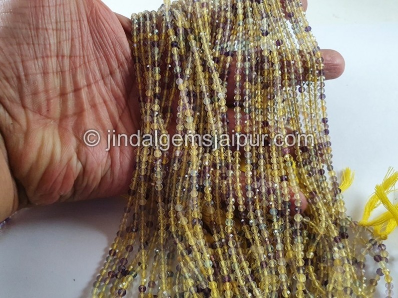 Yellow Fluorite Faceted Round Beads