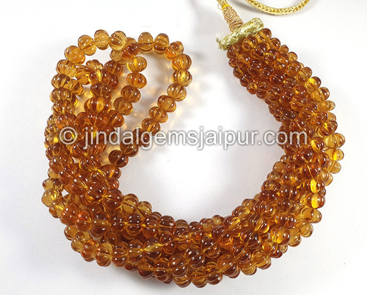 Madeira Citrine Carved Pumpkin Shape Beads