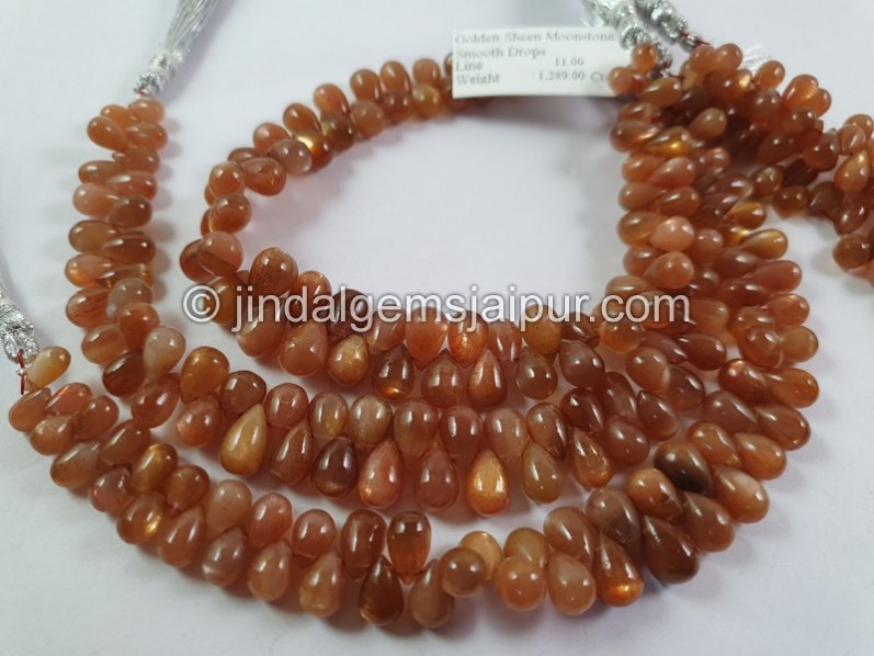 Golden Sheen Moonstone Smooth Drops Beads
