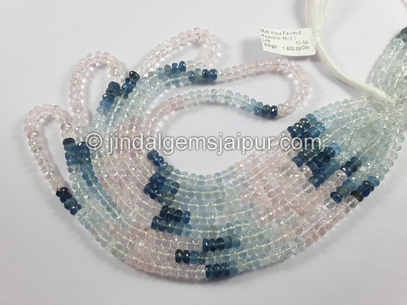 Multi Aquamarine Faceted Roundelle Shape Medium Beads