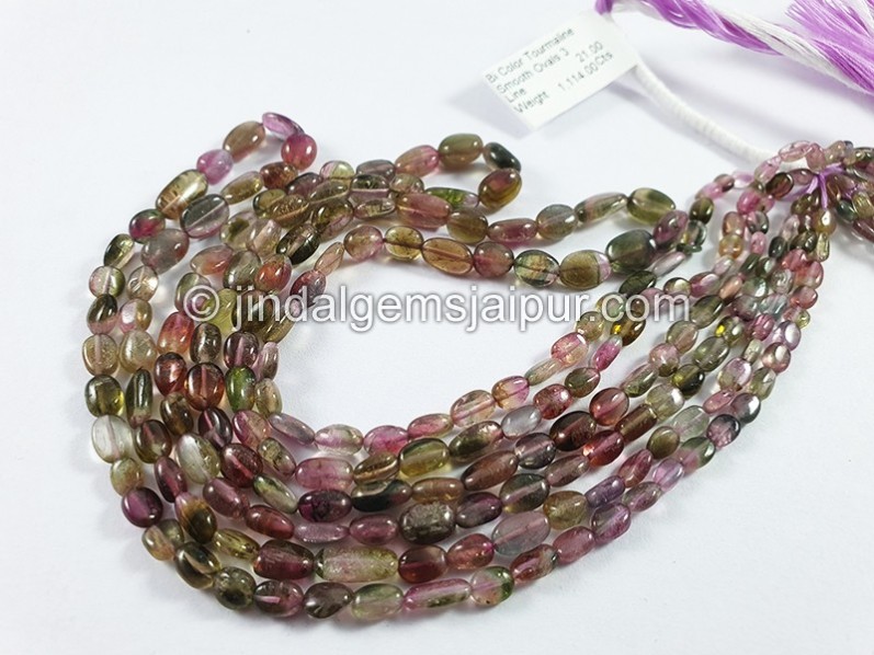 Bi Color Tourmaline Smooth Oval Shape Beads