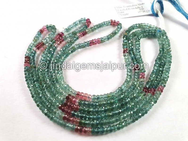 Blue Tourmaline Multi Faceted Roundelle Beads