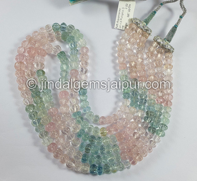 Multi Aquamarine Carved Pumpkin Shape Beads