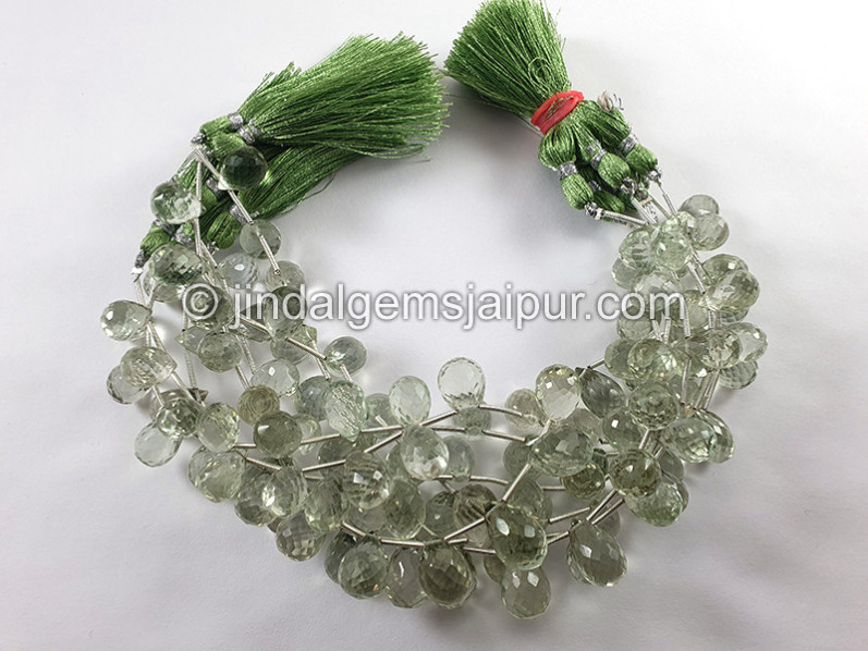 Green Amethyst Faceted Side Drill Faceted Drops Shape Beads