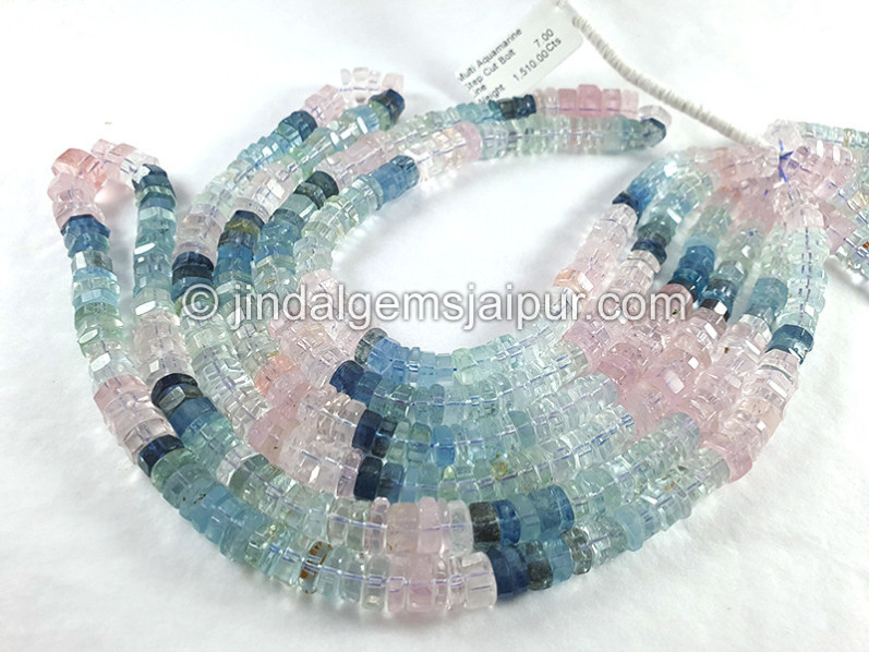 Multi Aquamarine Step Cut Bolt Shape Beads