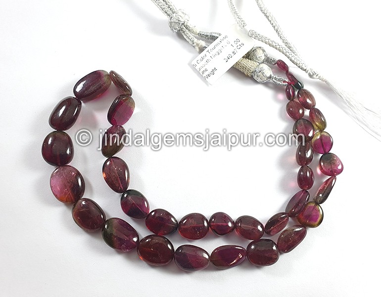 Bi Color Tourmaline Smooth Nuggets Shape Beads