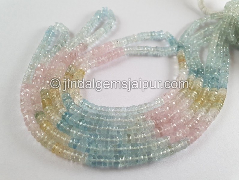 Multi Aquamarine Faceted Tyre Beads