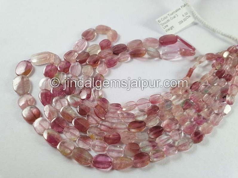 Bi Color Tourmaline Flat Smooth Oval Beads