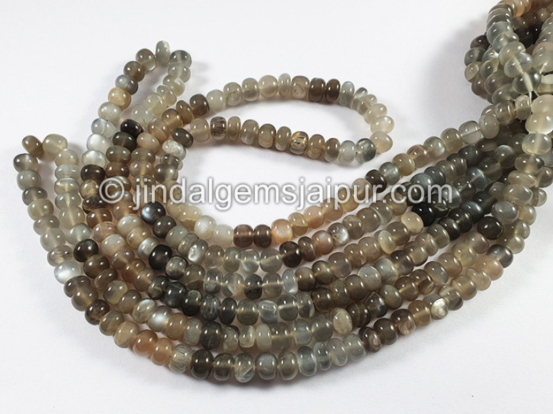 Grey Moonstone Smooth Roundelle Shape Beads