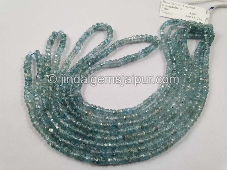 Natural Blue Zircon Shaded Faceted Roundelle Beads