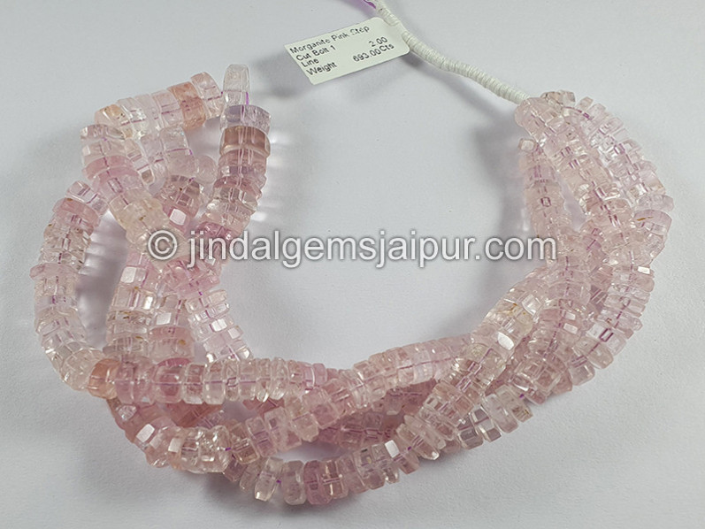 Morganite Pink Step Cut Bolt Shape Beads
