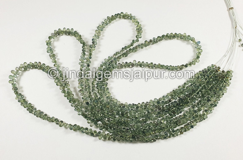 Green Sapphire Faceted Drops Shape Beads