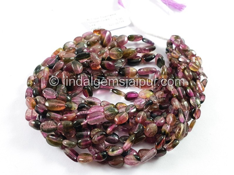 Bi Color Tourmaline Smooth Oval Shape Beads