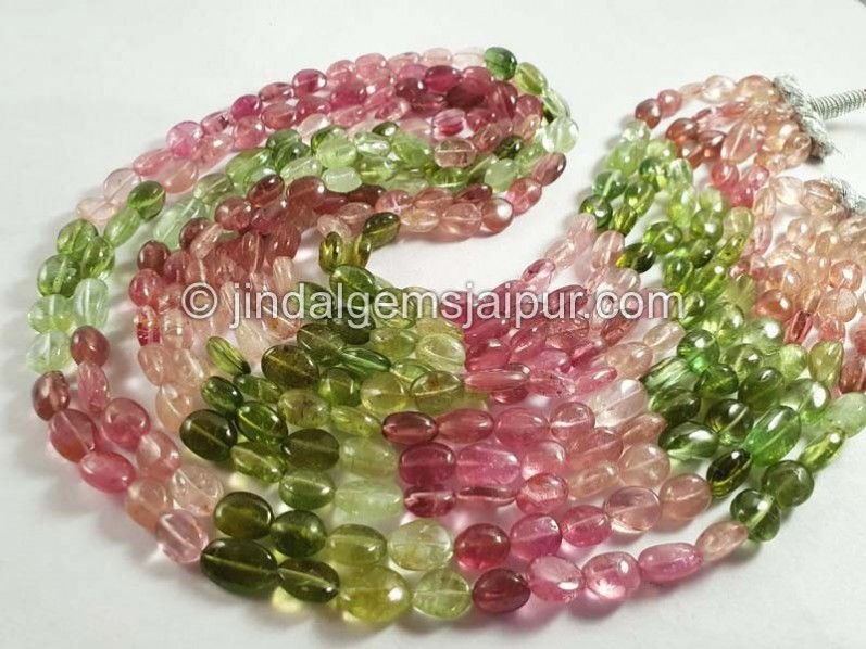 Multi Pink & Green Tourmaline Far Smooth Nuggets Shape Beads