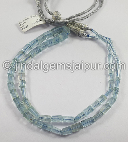 Aquamarine Step Cut Pipe Shape Beads