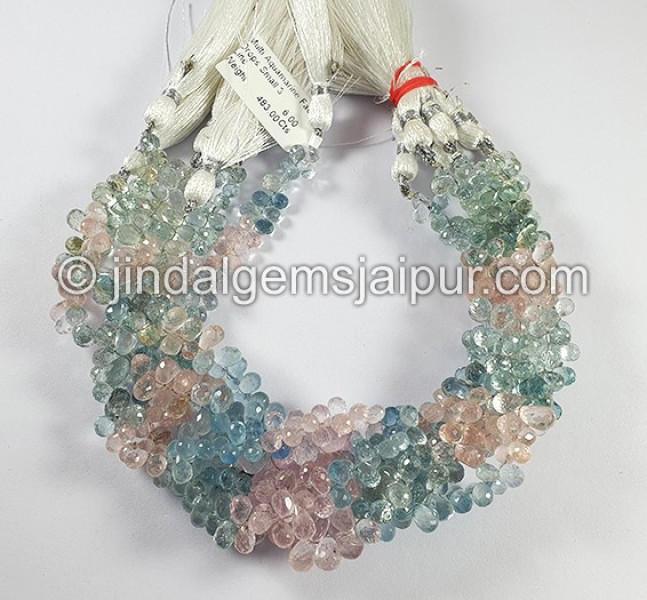 Multi Aquamarine Faceted Drops Shape Small Beads