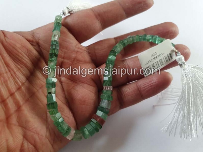 Green Tourmaline Faceted Bolt Beads