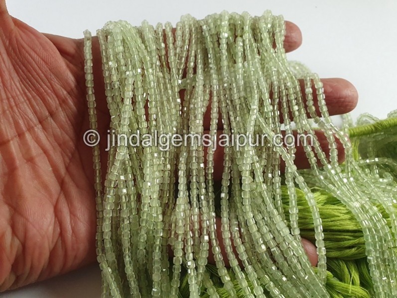 Prehnite Cut Cube Beads
