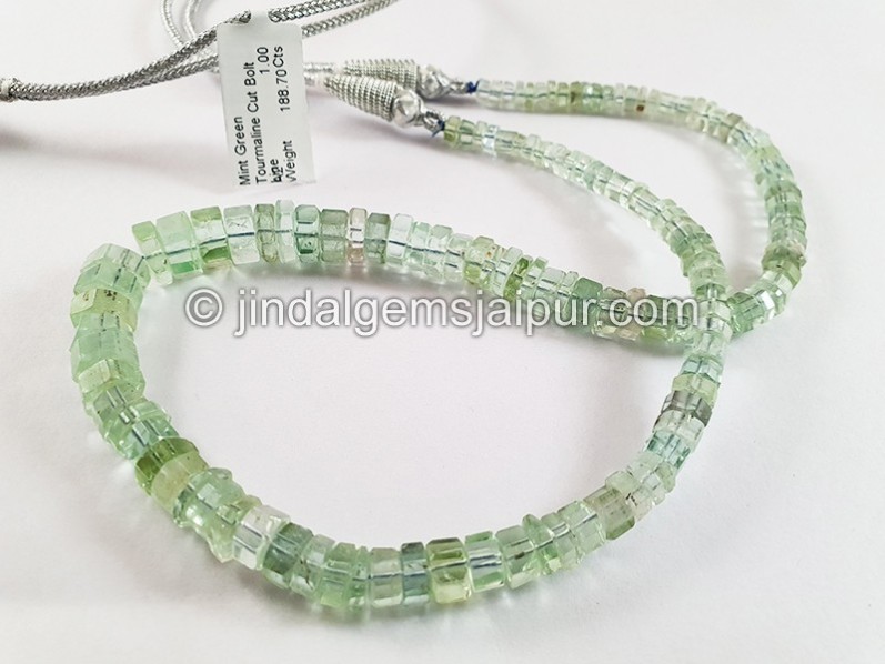 Mint Green Tourmaline Cut Bolt Shape Beads