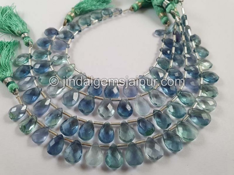Greenish Blue Fluorite Faceted Pear Beads