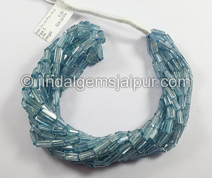 Blue Zircon Faceted Pipe Shape Beads