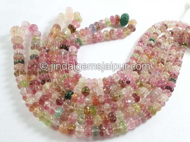Multi Tourmaline Carved Pumpkin Beads