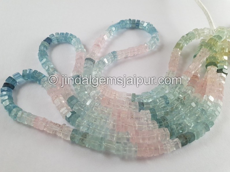 Multi Aquamarine Step Cut Bolt Beads