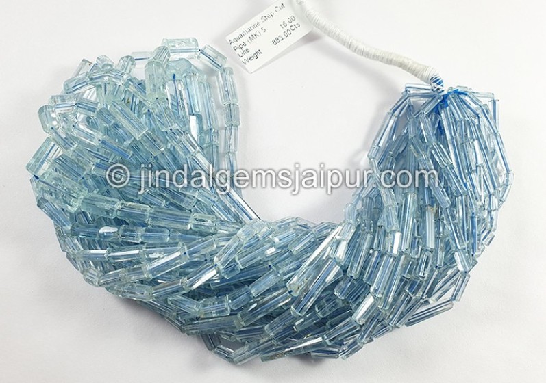 Aquamarine Step Cut Pipe Shape Beads